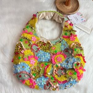 NWT Anthropologie Floral Shoulder Bag in Yellow and Pink